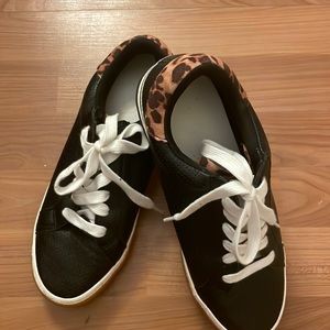 Size 7 leopard and black sneakers